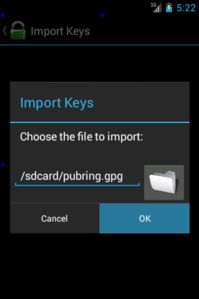 click OK to import the key file